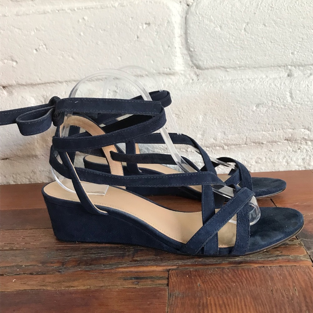 J. Crew Suede Ankle Wrap Wedges Admiral Blue 2016